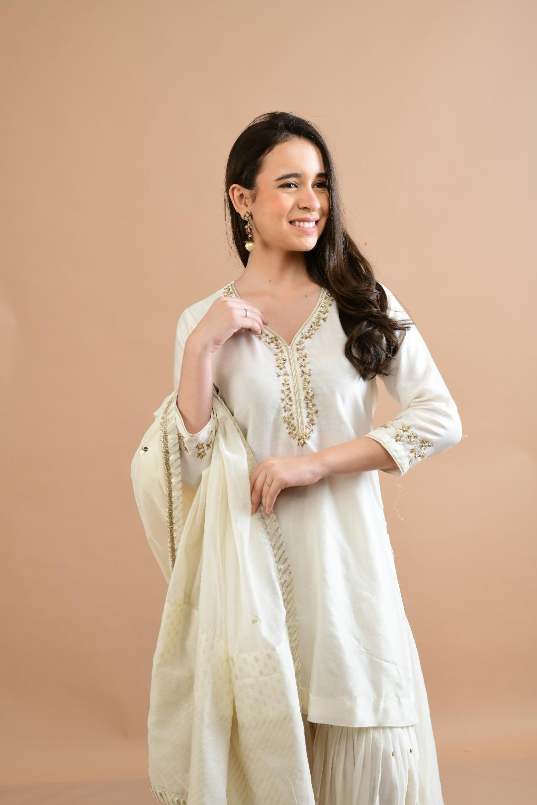 OFF WHITE CHANDERI SHARARA SET OF 3