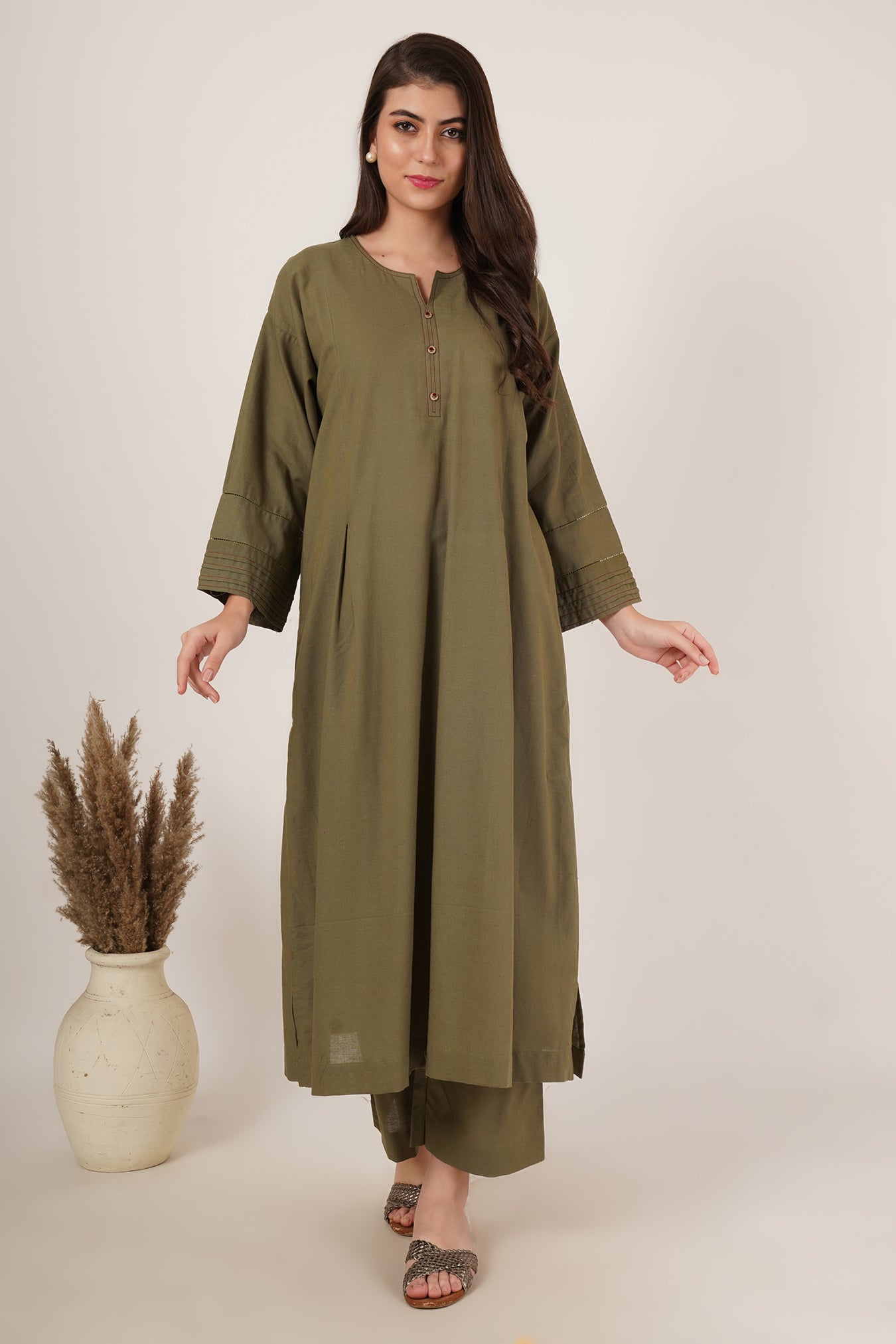 Army Green Kaftan Co-Ord Set Of 2