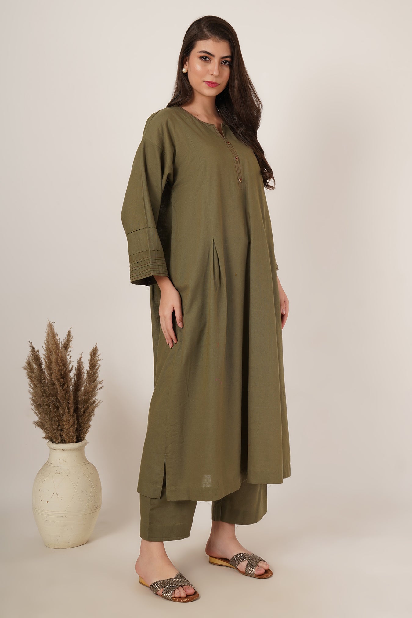 Army Green Kaftan Co-Ord Set Of 2