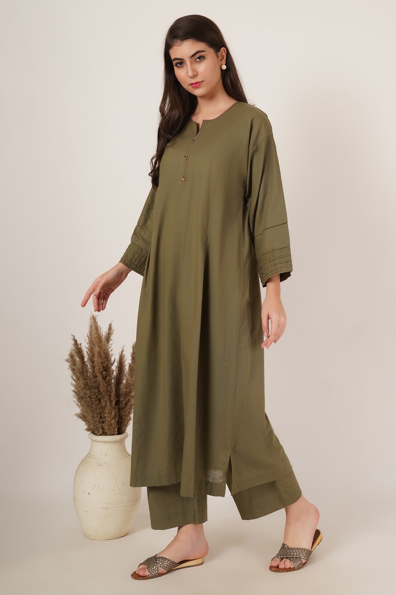 Army Green Kaftan Co-Ord Set Of 2