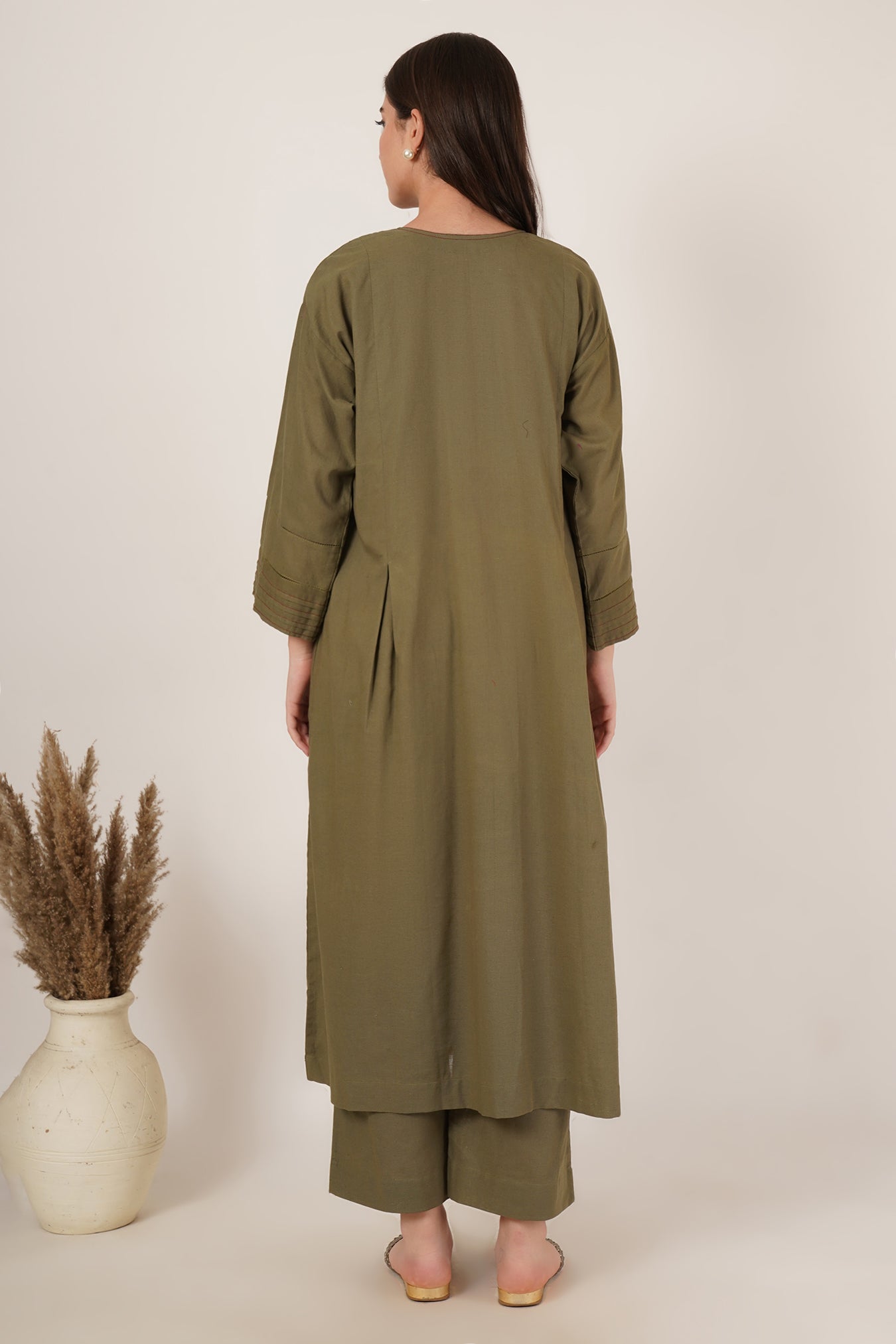 Army Green Kaftan Co-Ord Set Of 2