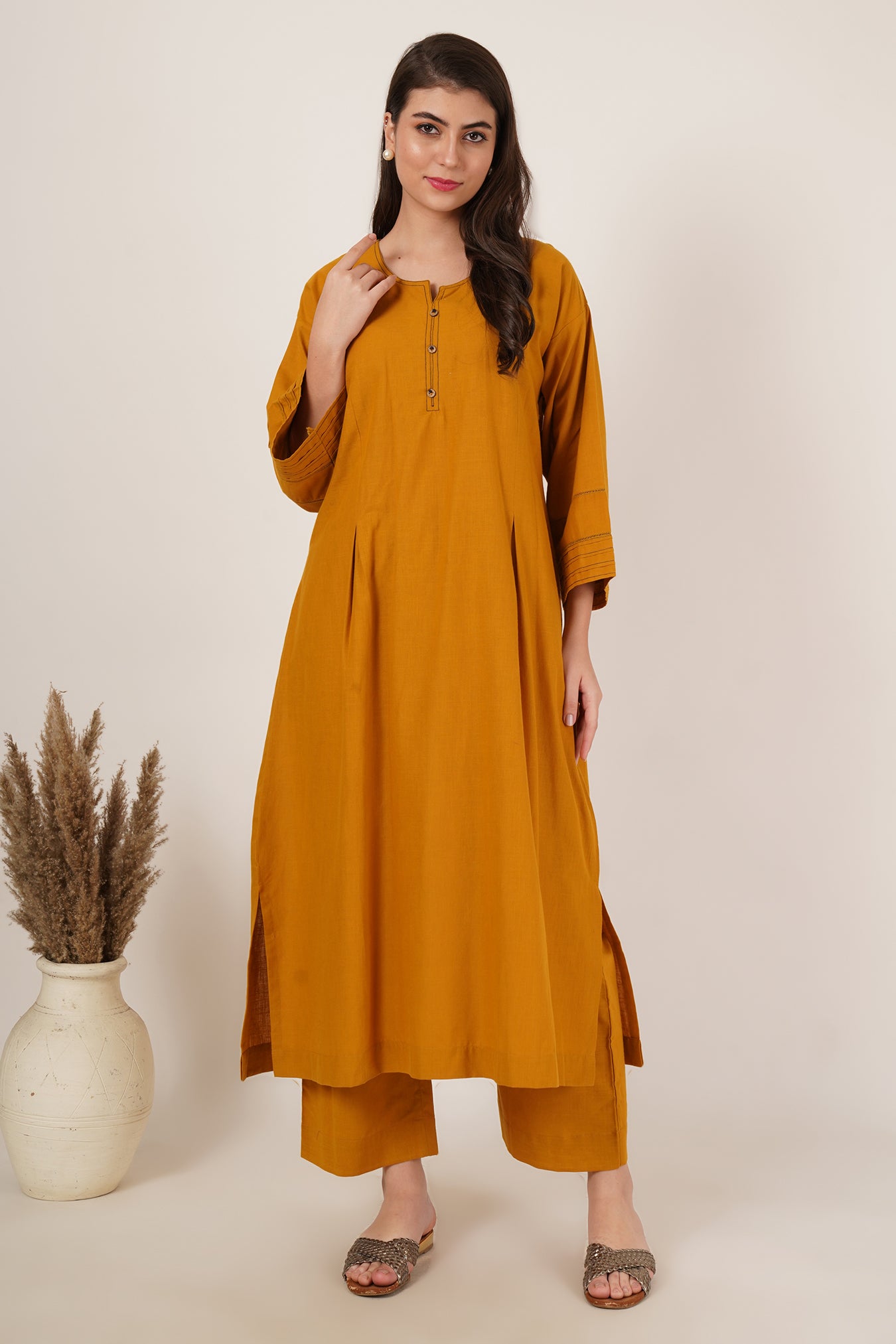 Mustard Yellow Kurta Co-Ord Set Of 2