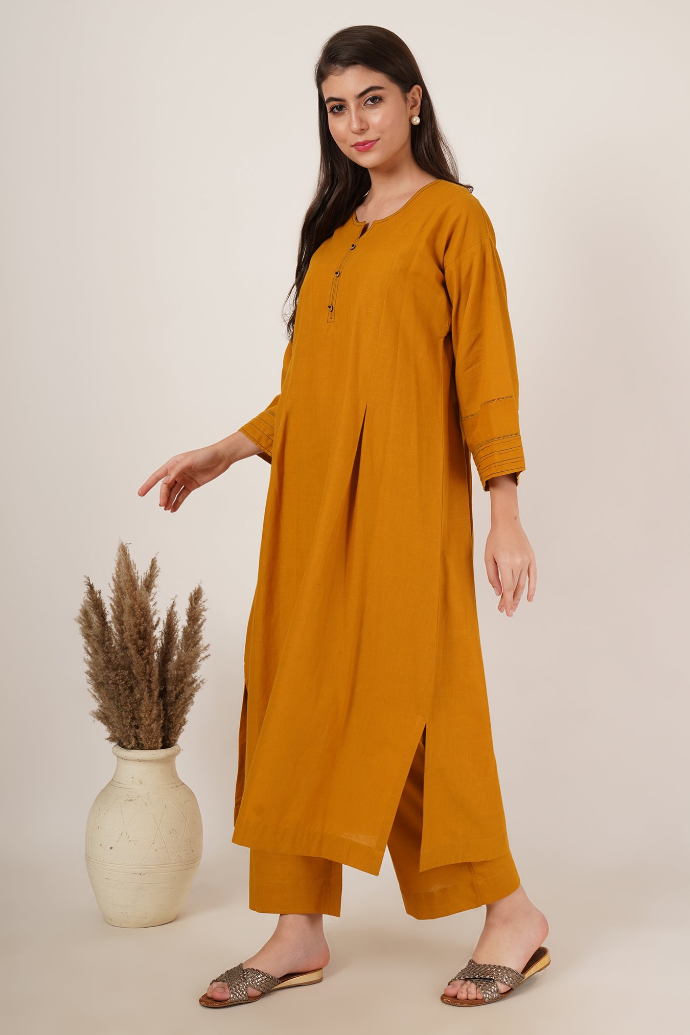 Mustard Yellow Kurta Co-Ord Set Of 2