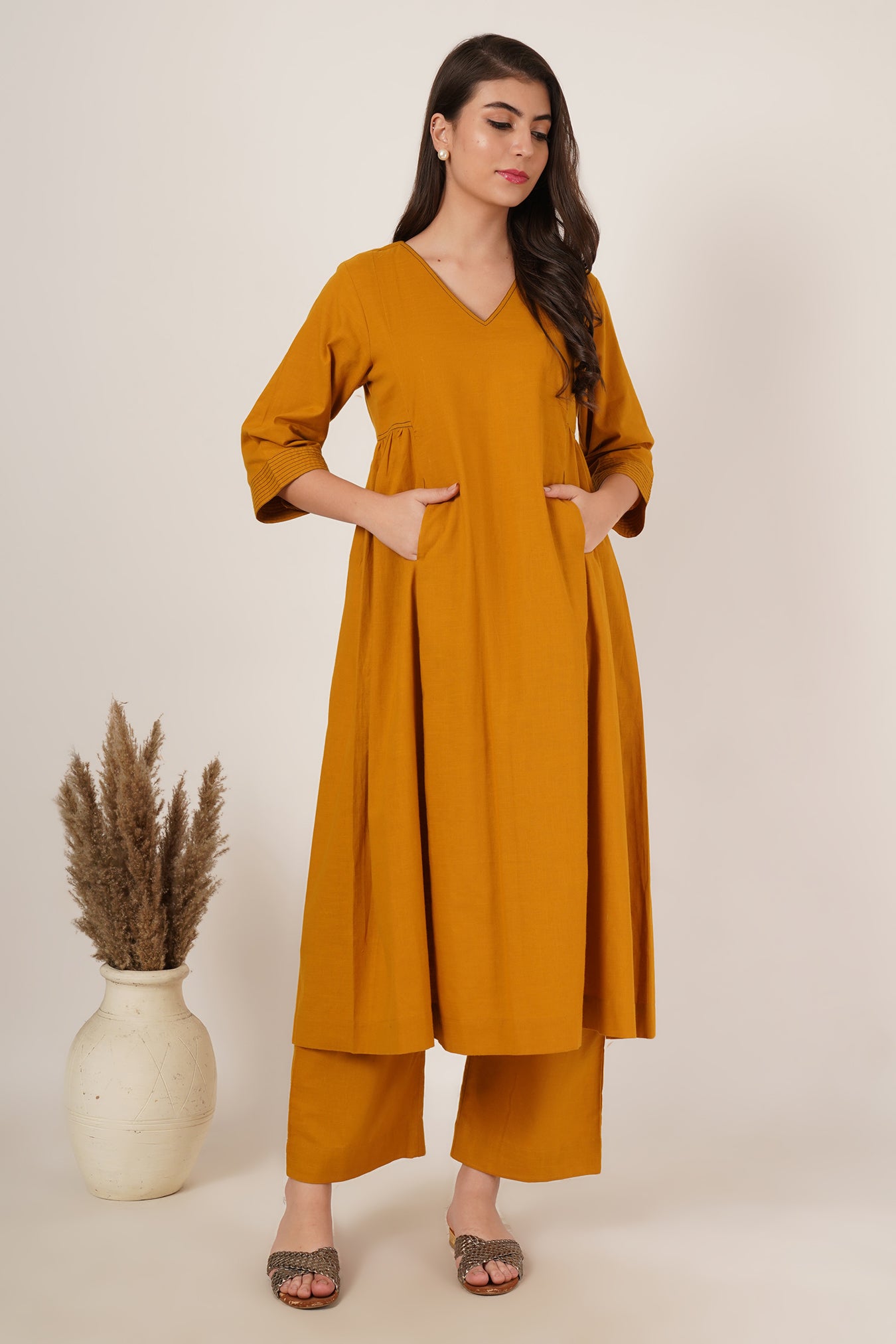 Mustard Yellow Kaftan Co-Ord Set Of 2