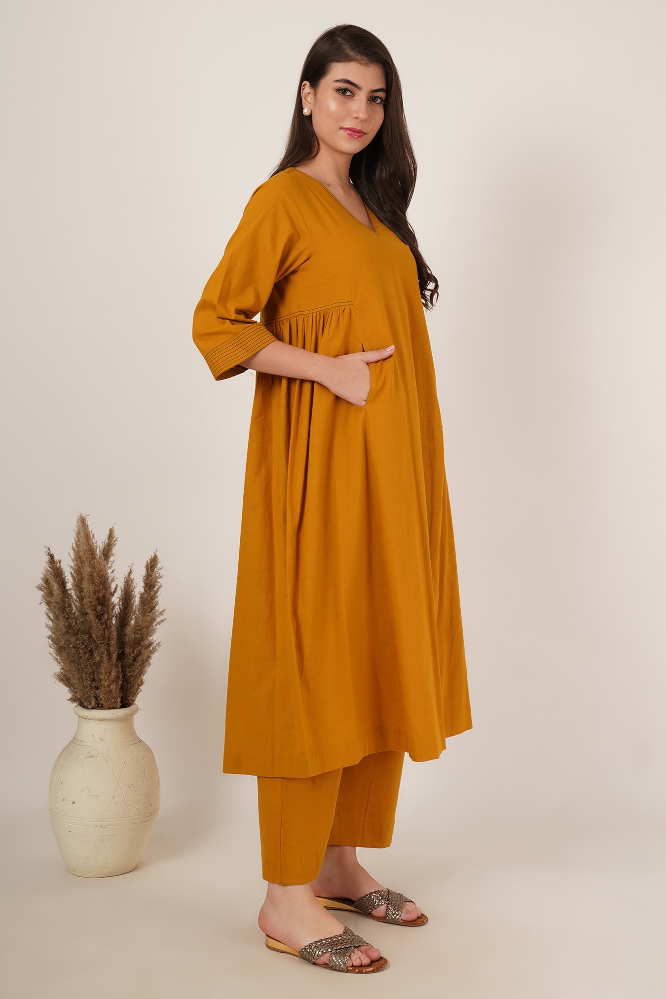 Mustard Yellow Kaftan Co-Ord Set Of 2