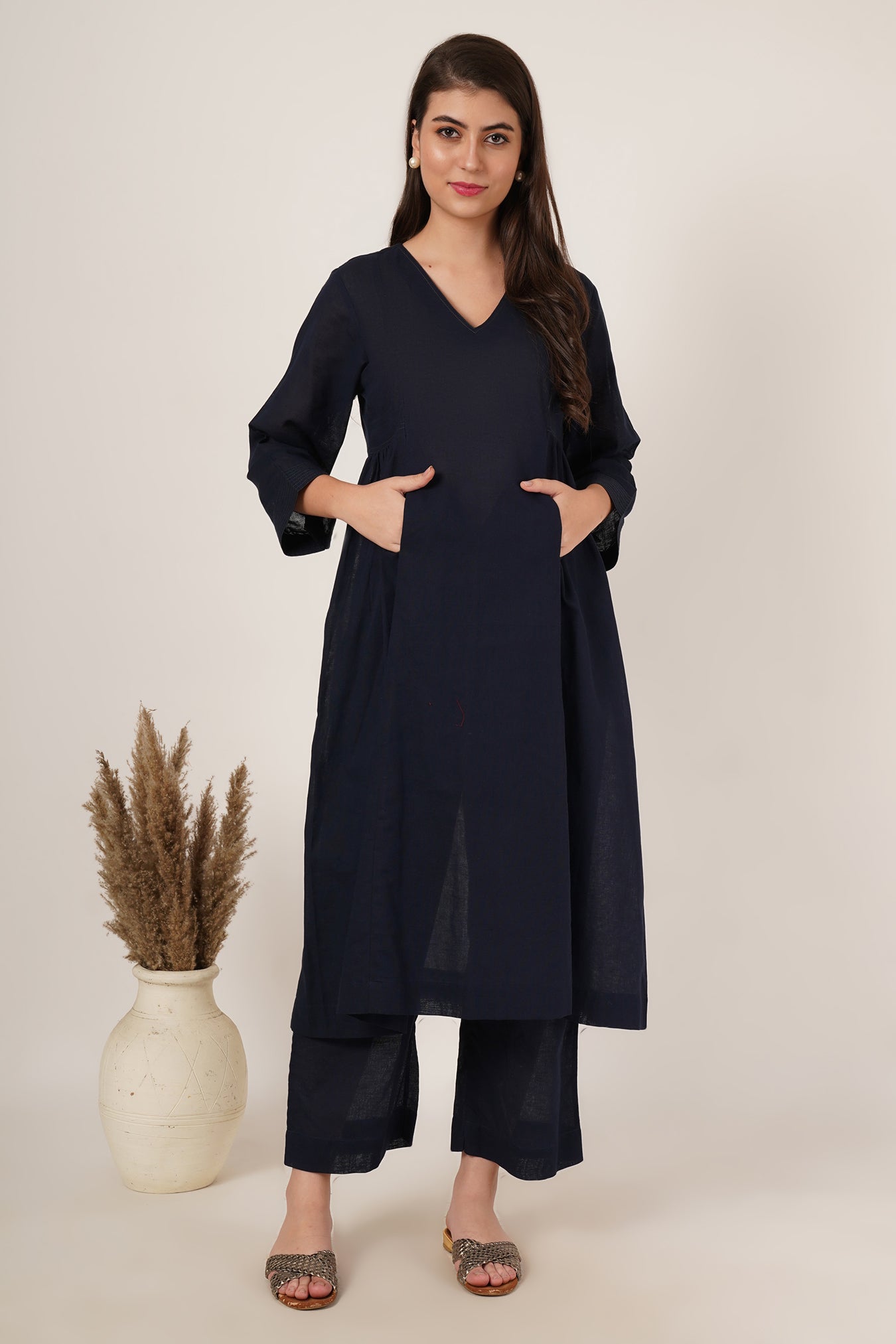 Navy Blue Kurta Co-Ord Set Of 2