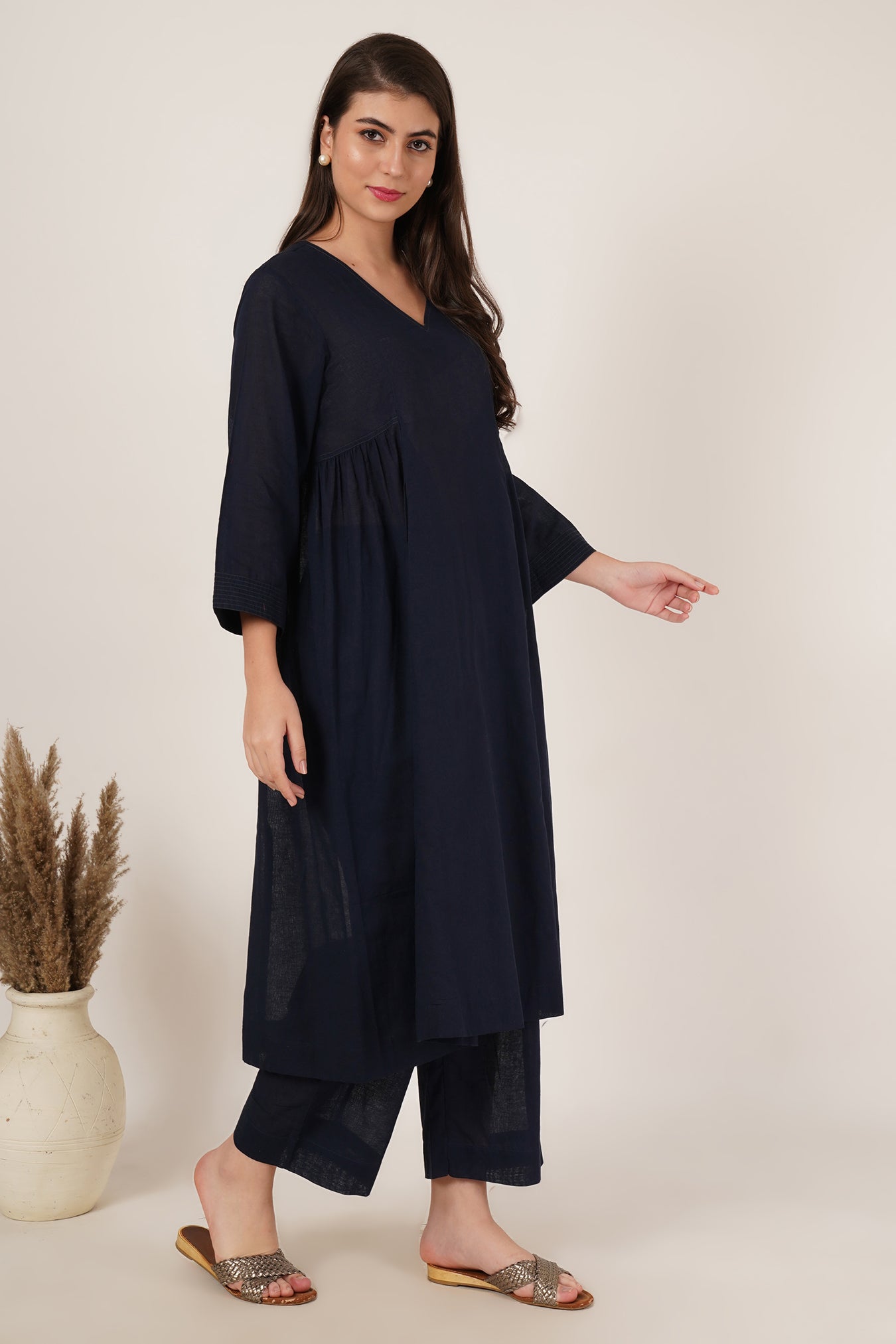 Navy Blue Kurta Co-Ord Set Of 2