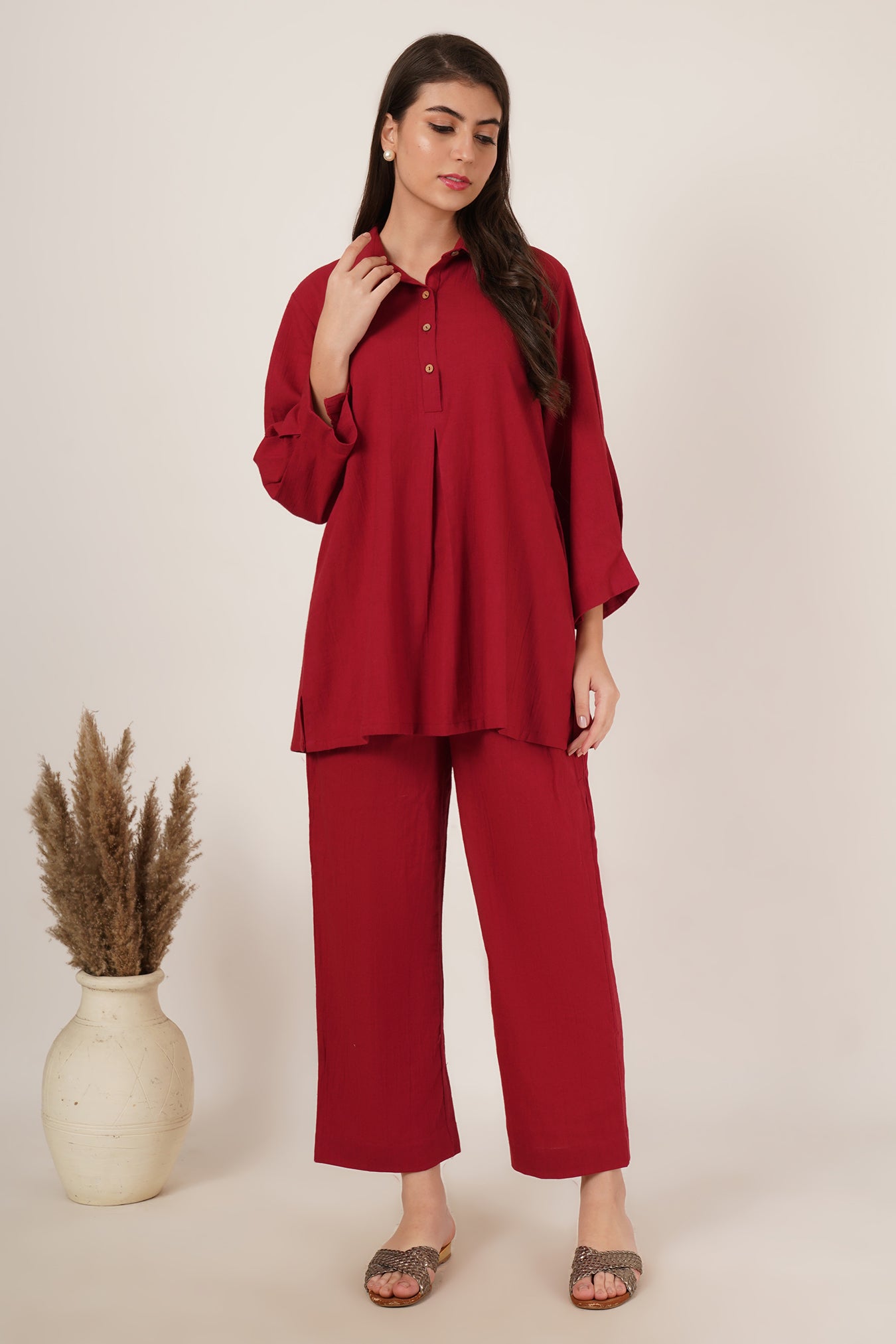 Cherry Red Tunic Co-Ord Set Of 2
