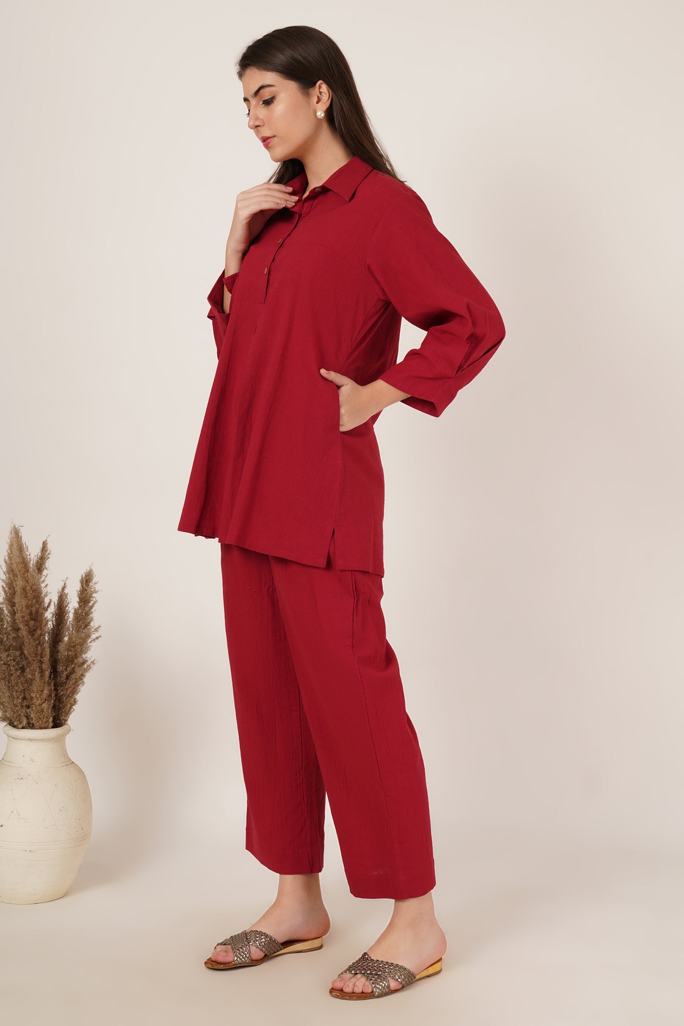 Cherry Red Tunic Co-Ord Set Of 2