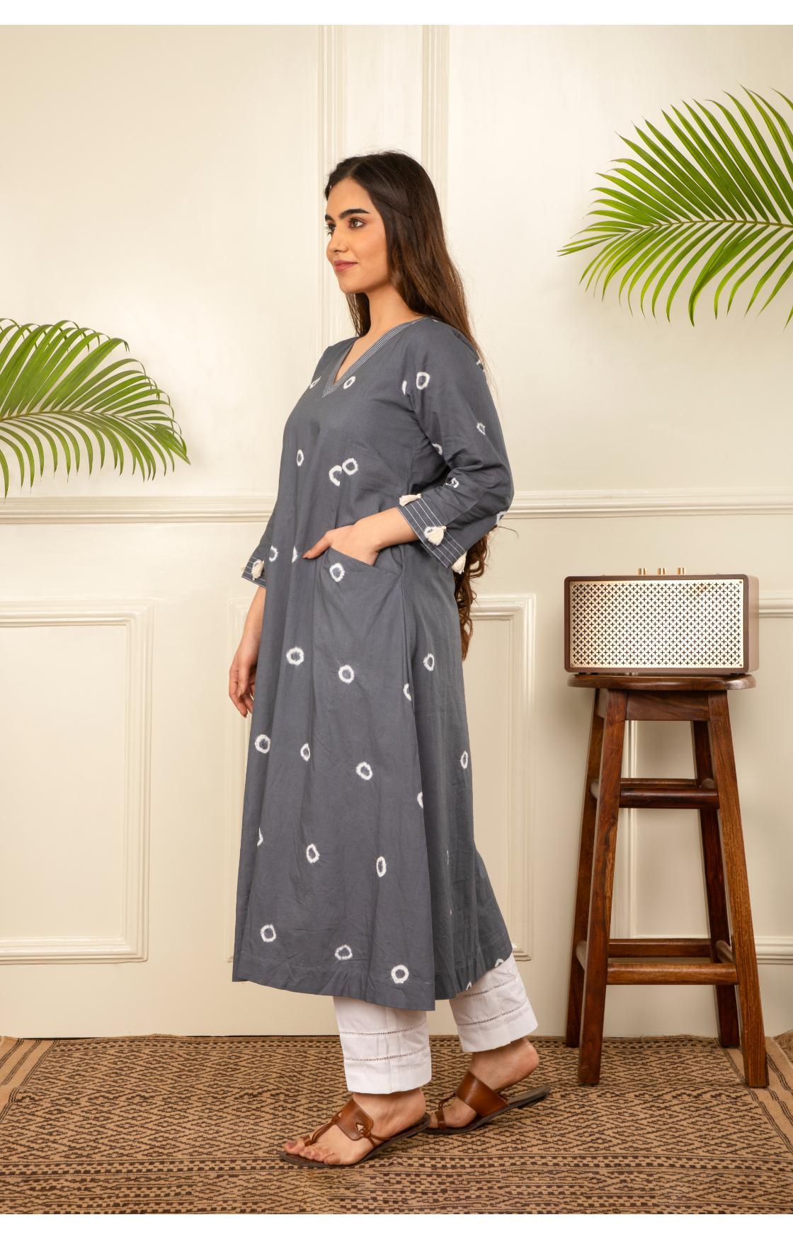 Grey Bandhani Kurta