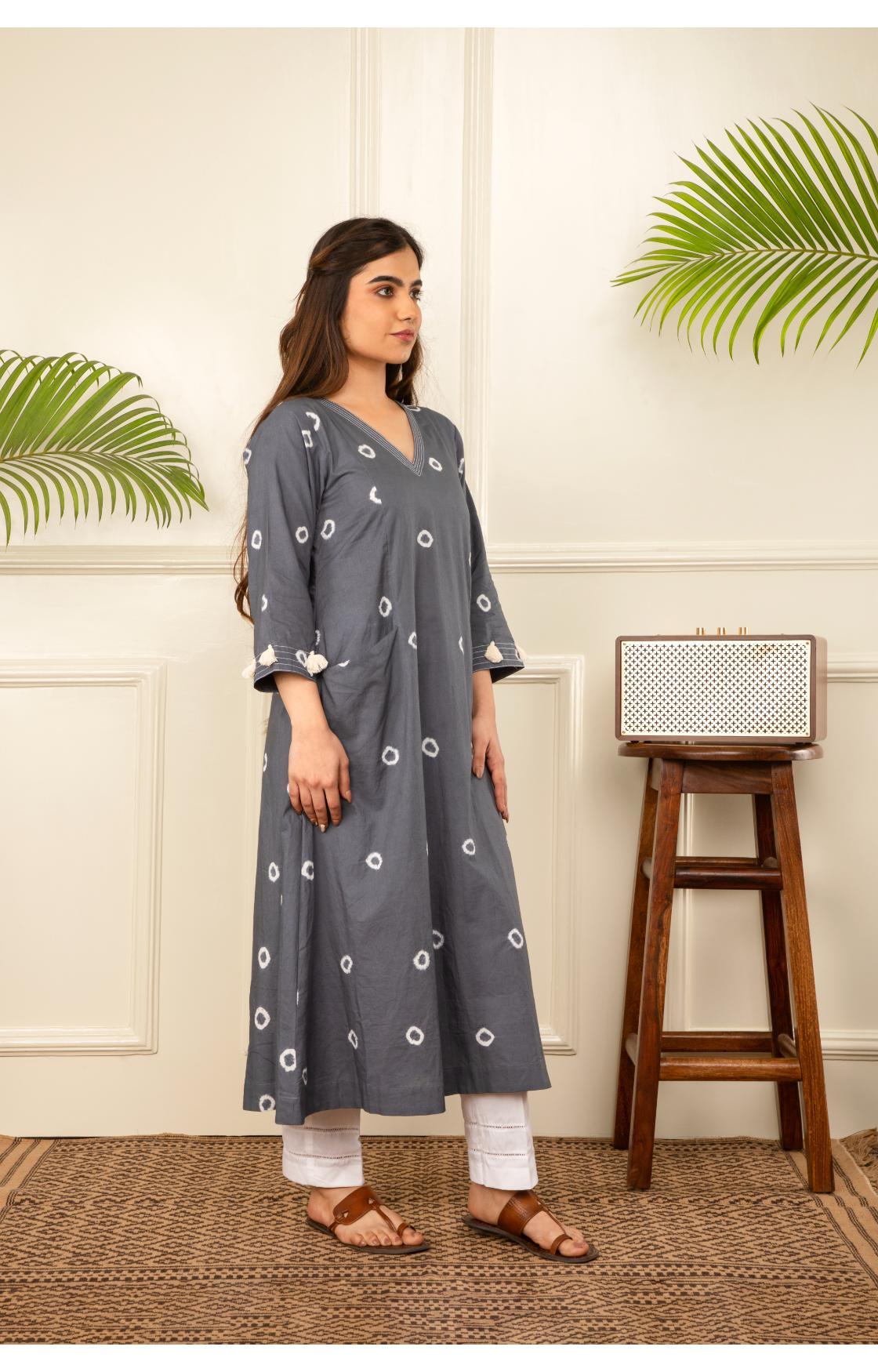 Grey Bandhani Kurta