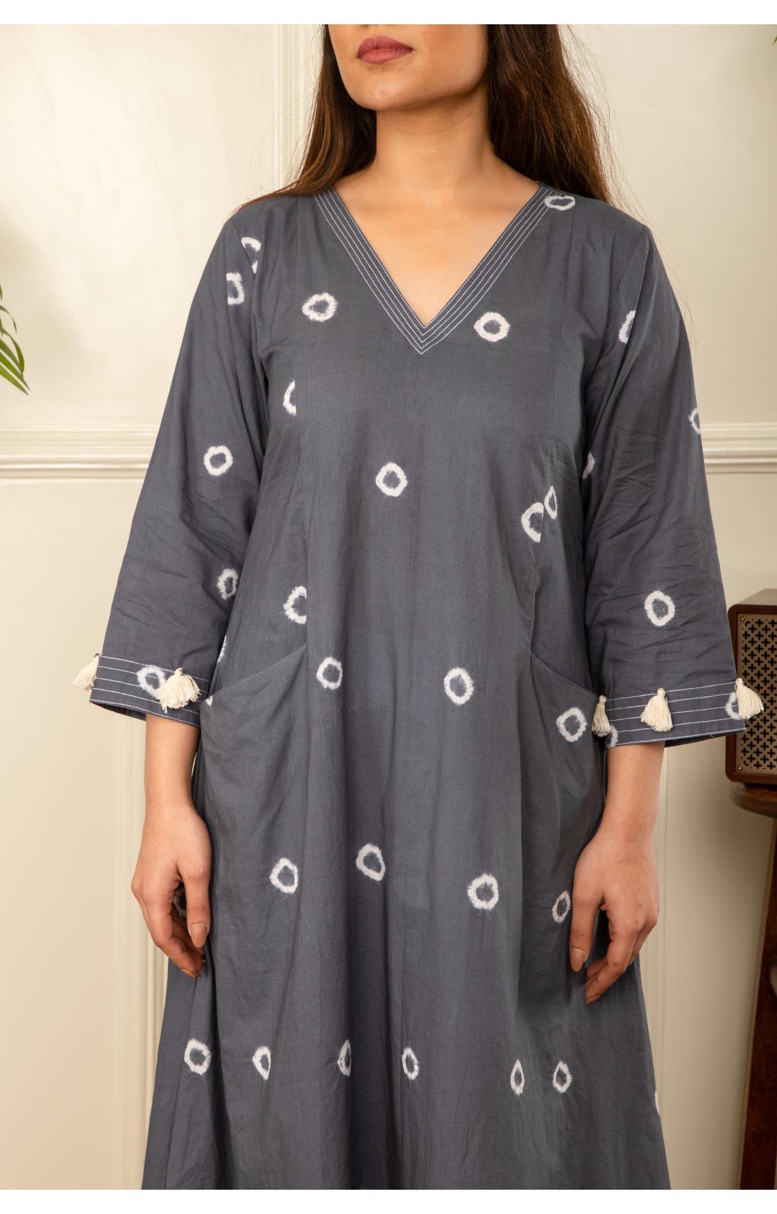 Grey Bandhani Kurta
