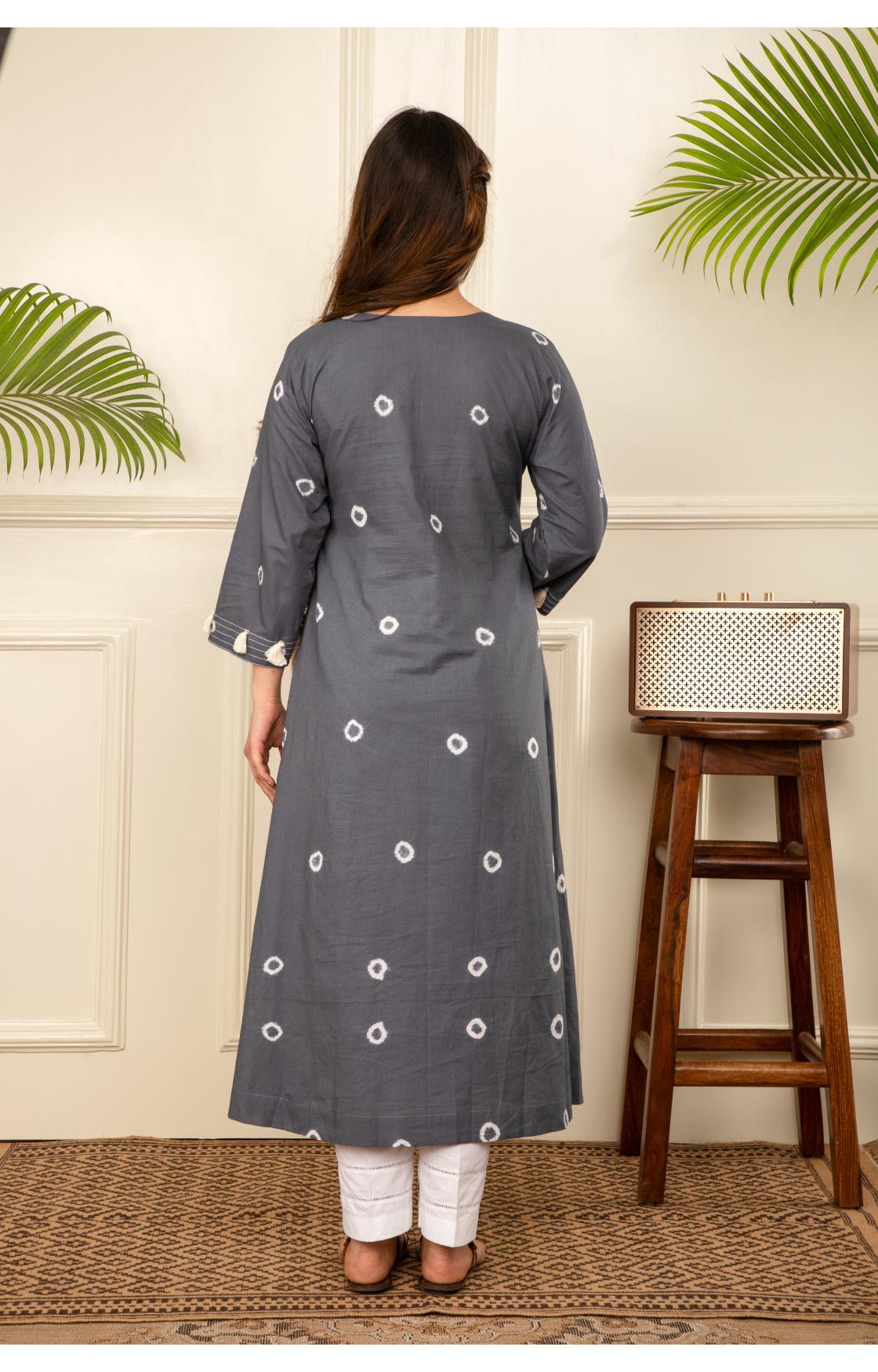 Grey Bandhani Kurta