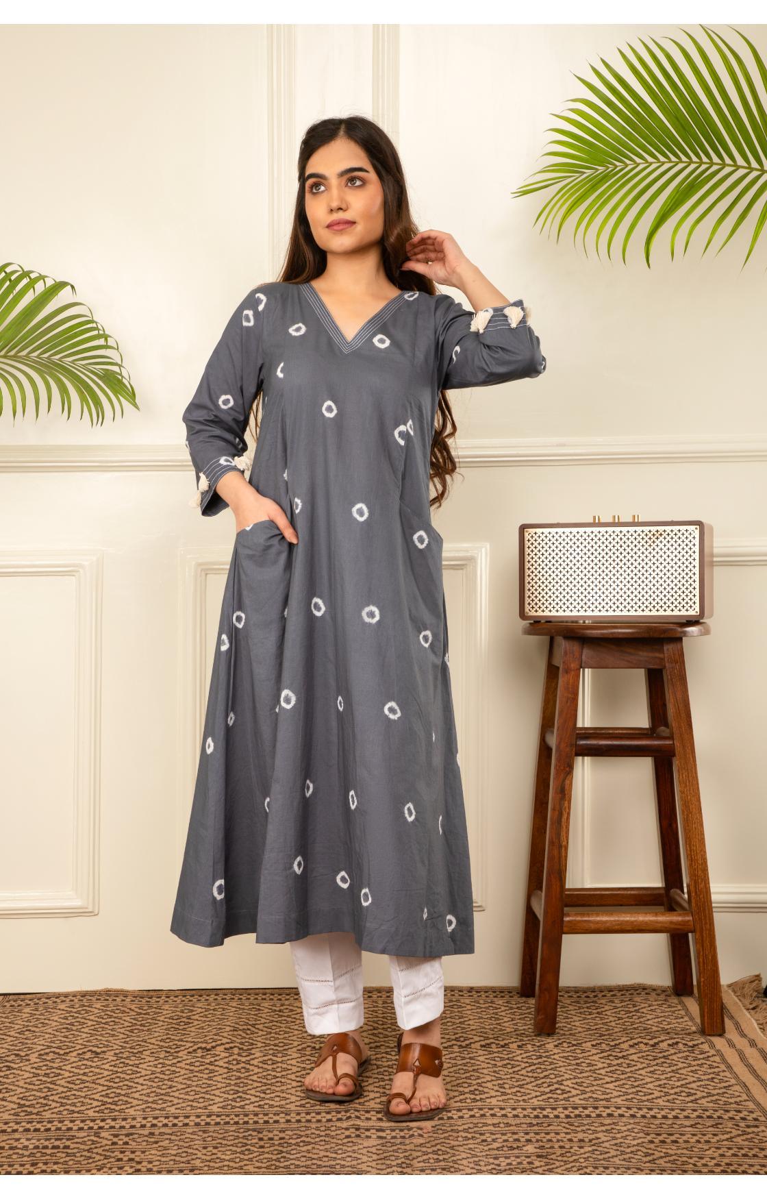 Grey Bandhani Kurta