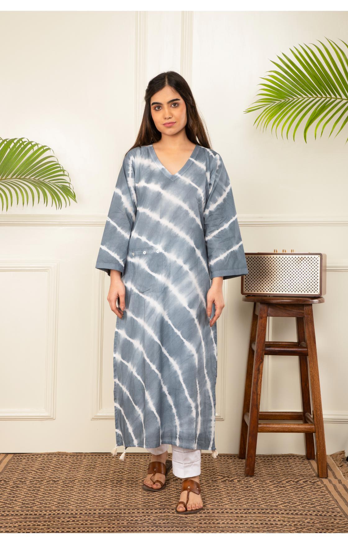 Grey Lehariya Kurta