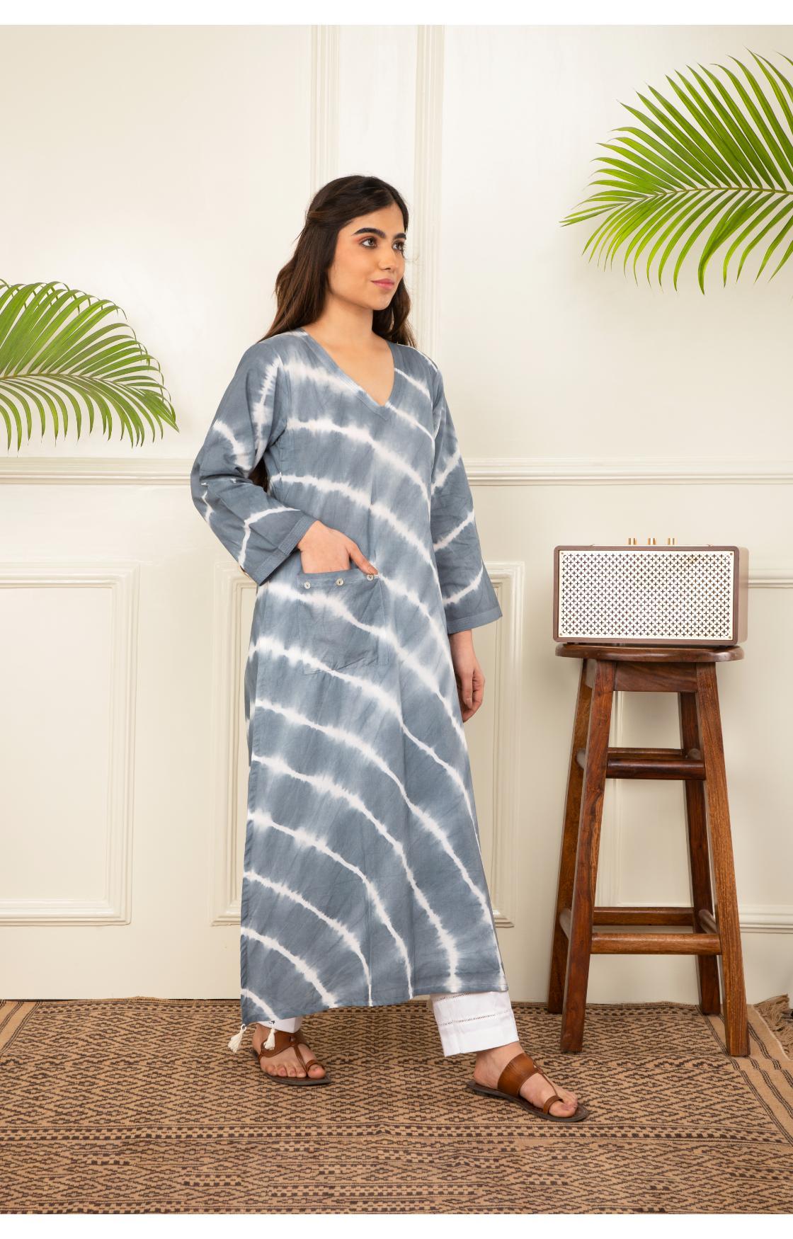 Grey Lehariya Kurta
