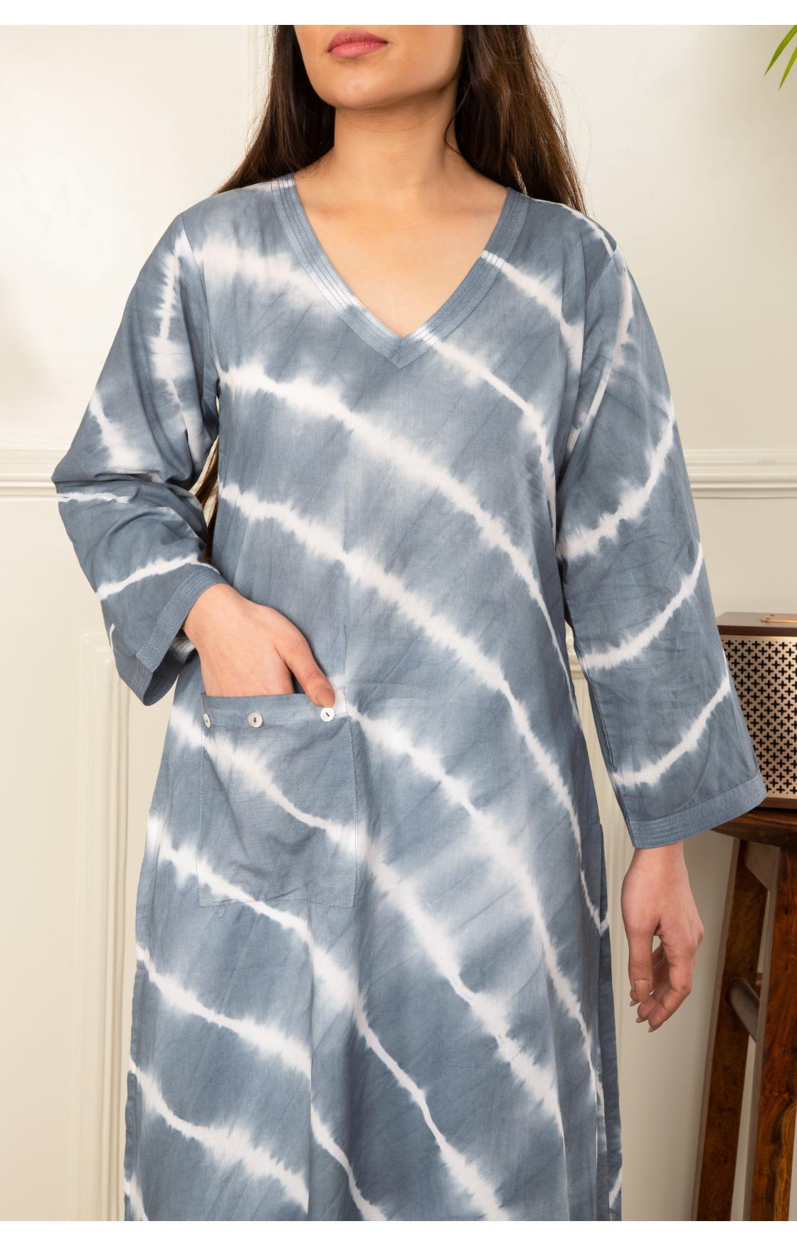 Grey Lehariya Kurta