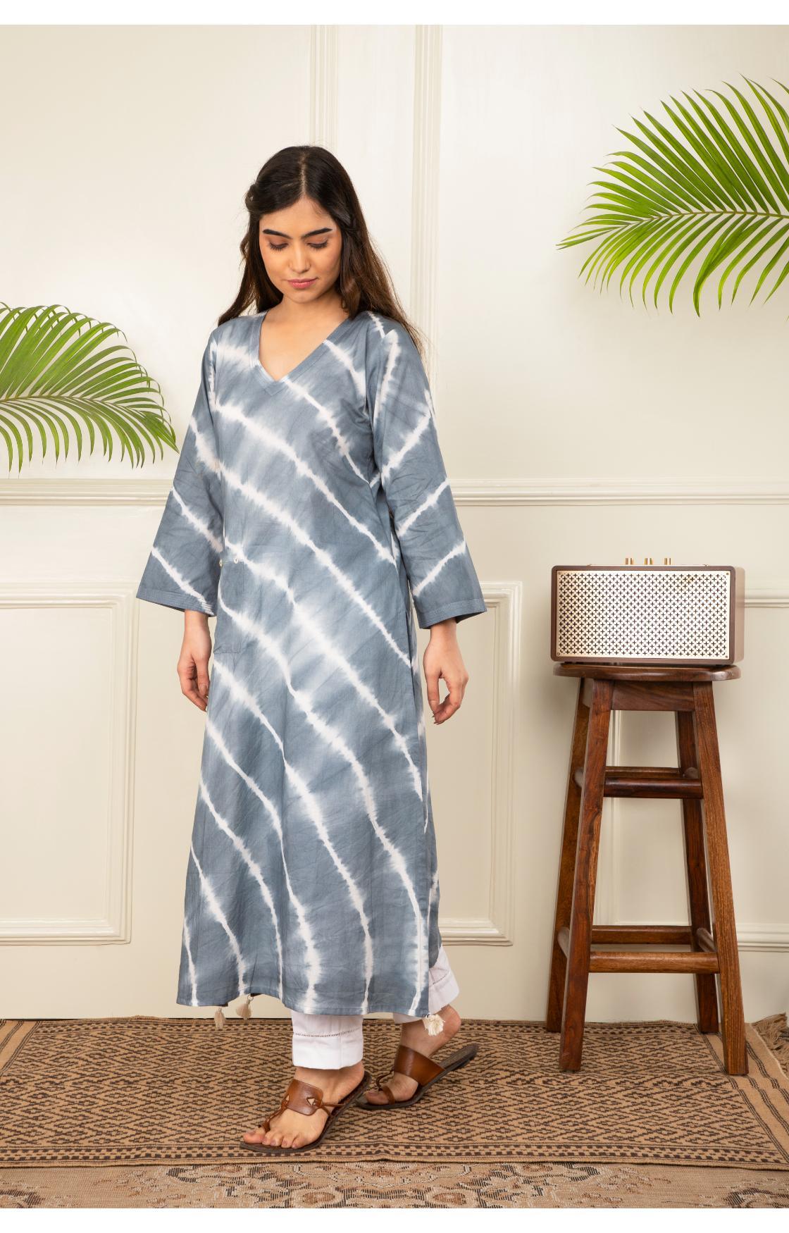 Grey Lehariya Kurta