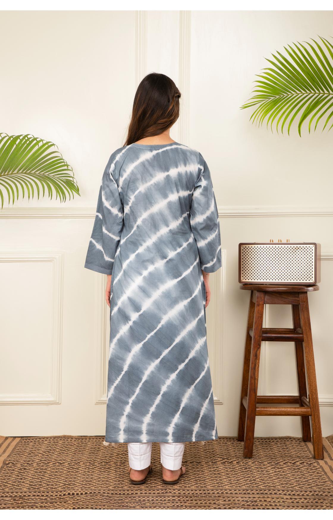 Grey Lehariya Kurta