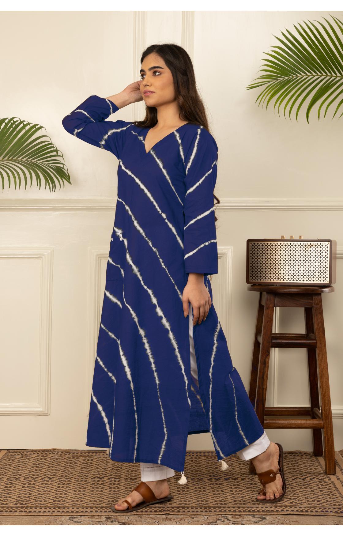Indigo Blue Lehariya Kurta