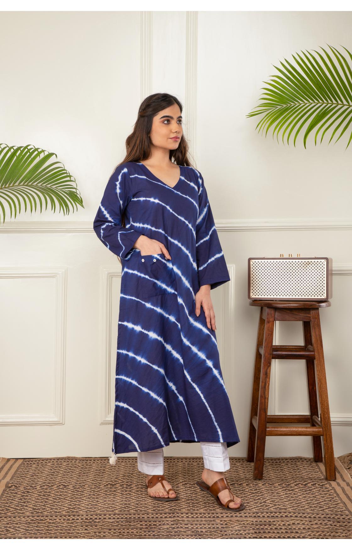 Indigo Blue Lehariya Kurta