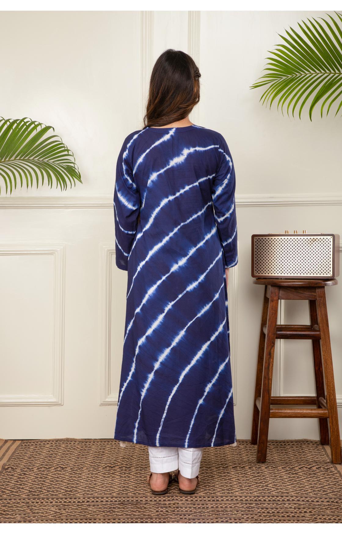 Indigo Blue Lehariya Kurta