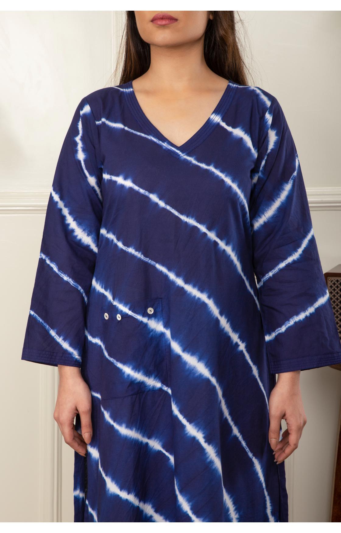 Indigo Blue Lehariya Kurta