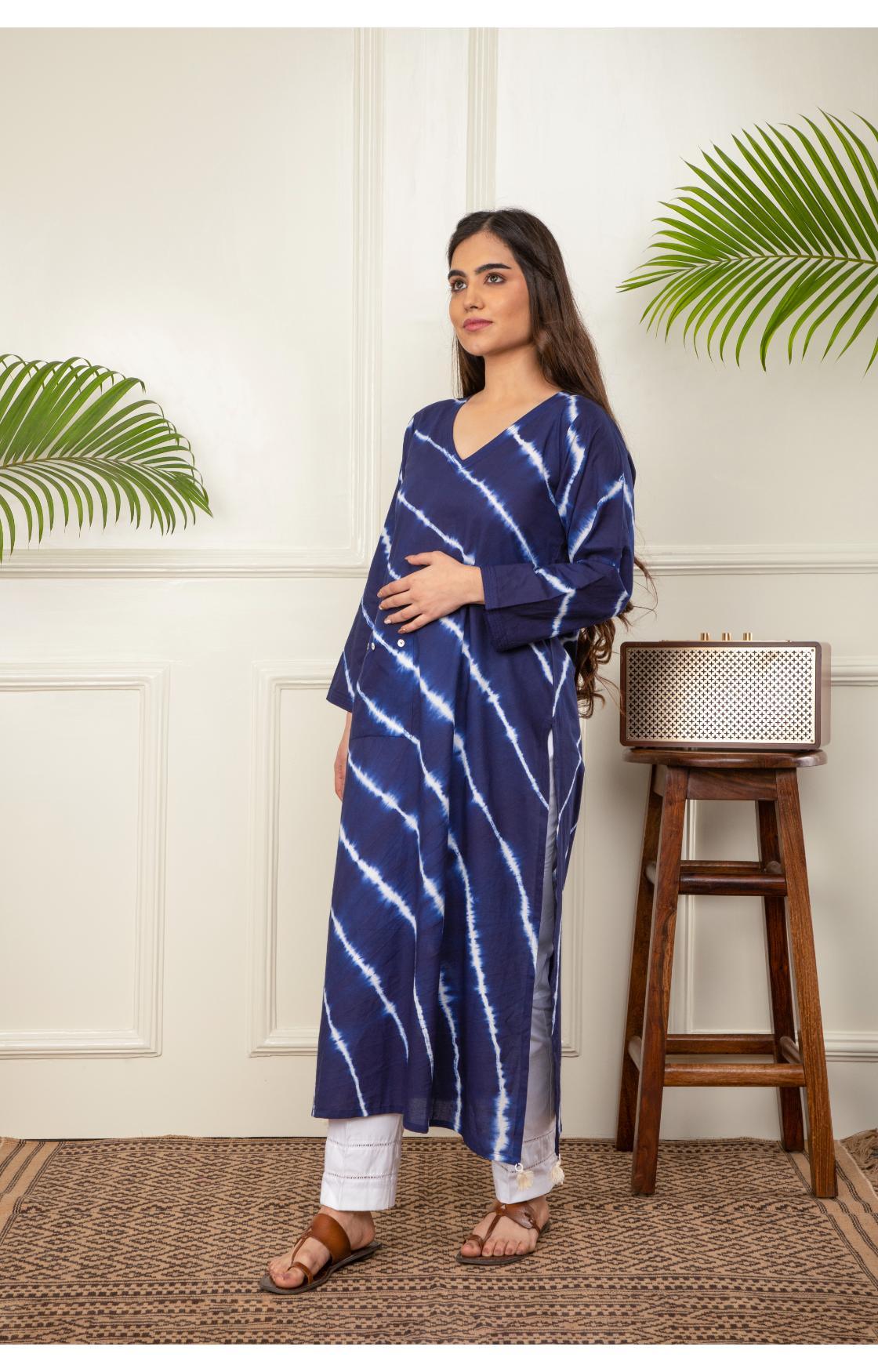 Indigo Blue Lehariya Kurta