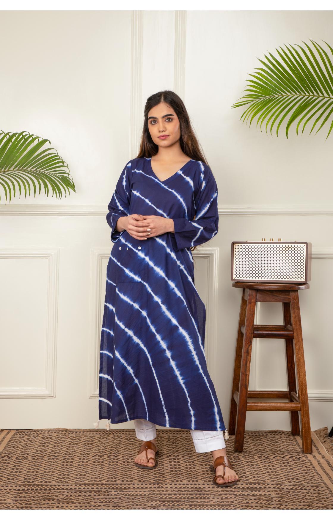 Indigo Blue Lehariya Kurta