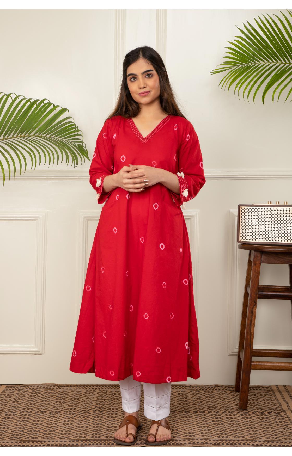 Red Bandhani Kurta