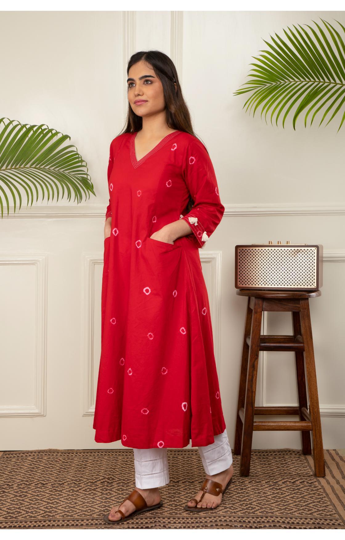 Red Bandhani Kurta