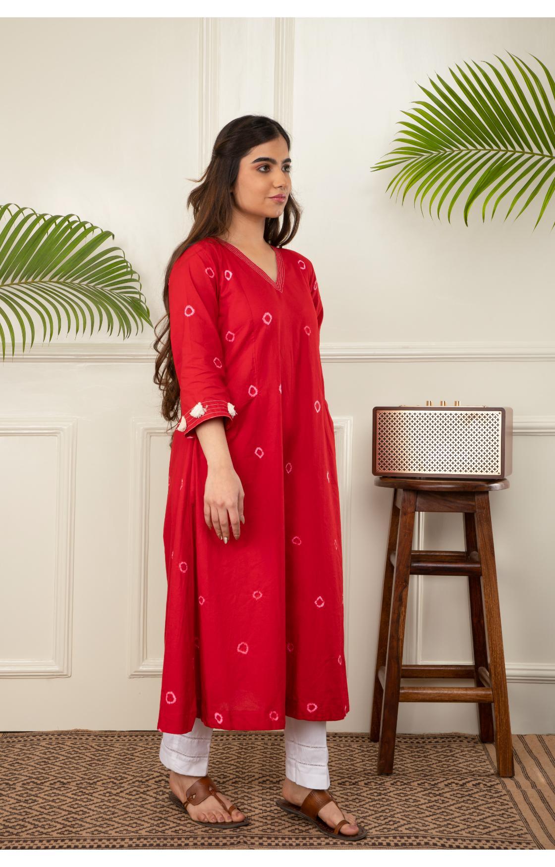 Red Bandhani Kurta