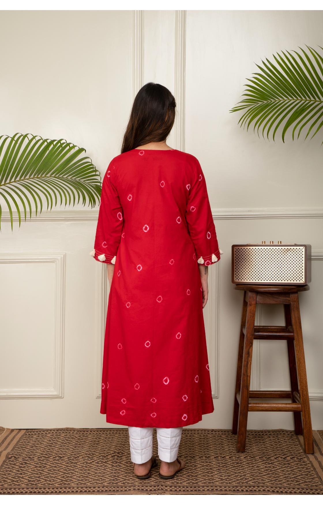 Red Bandhani Kurta