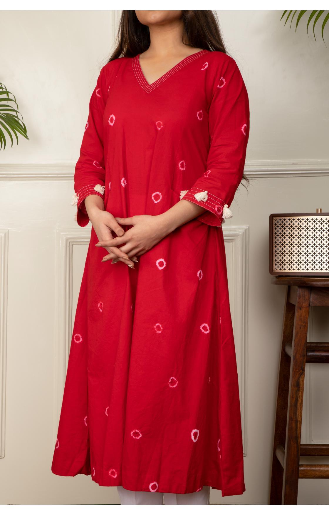 Red Bandhani Kurta
