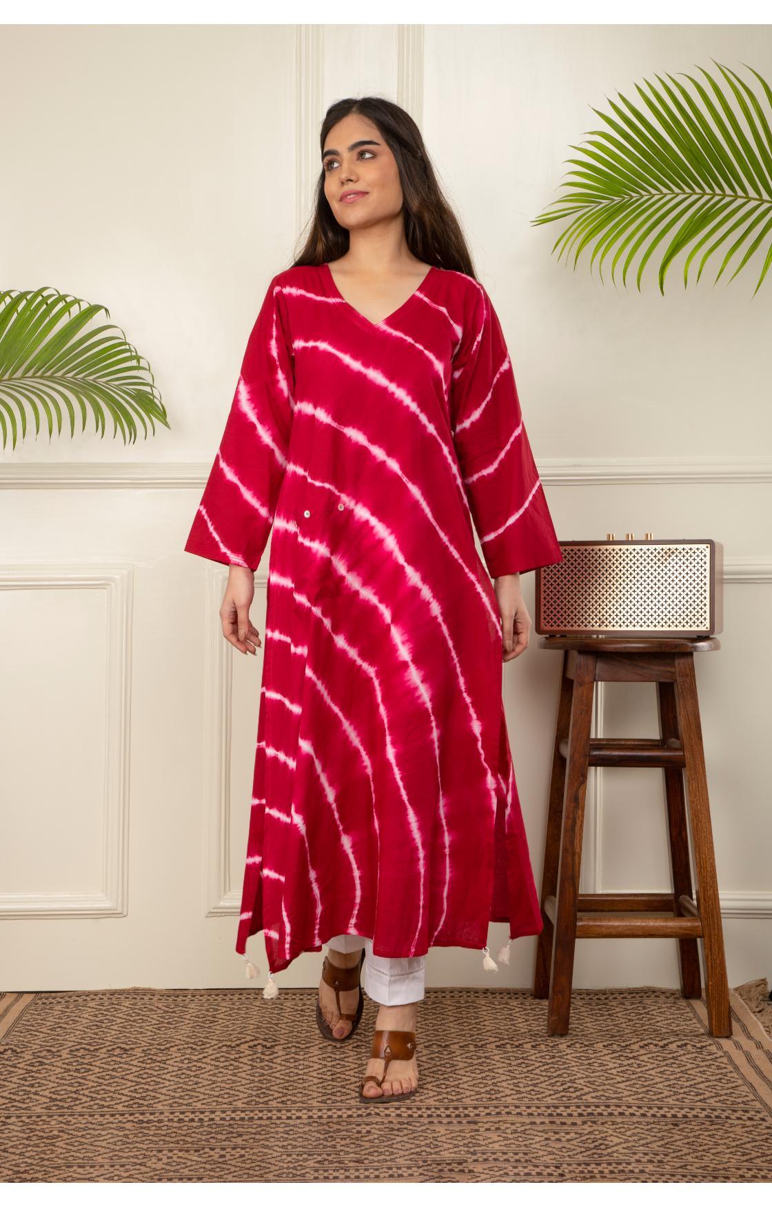 Red Lehariya Kurta