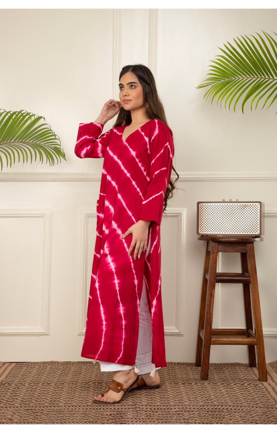 Red Lehariya Kurta