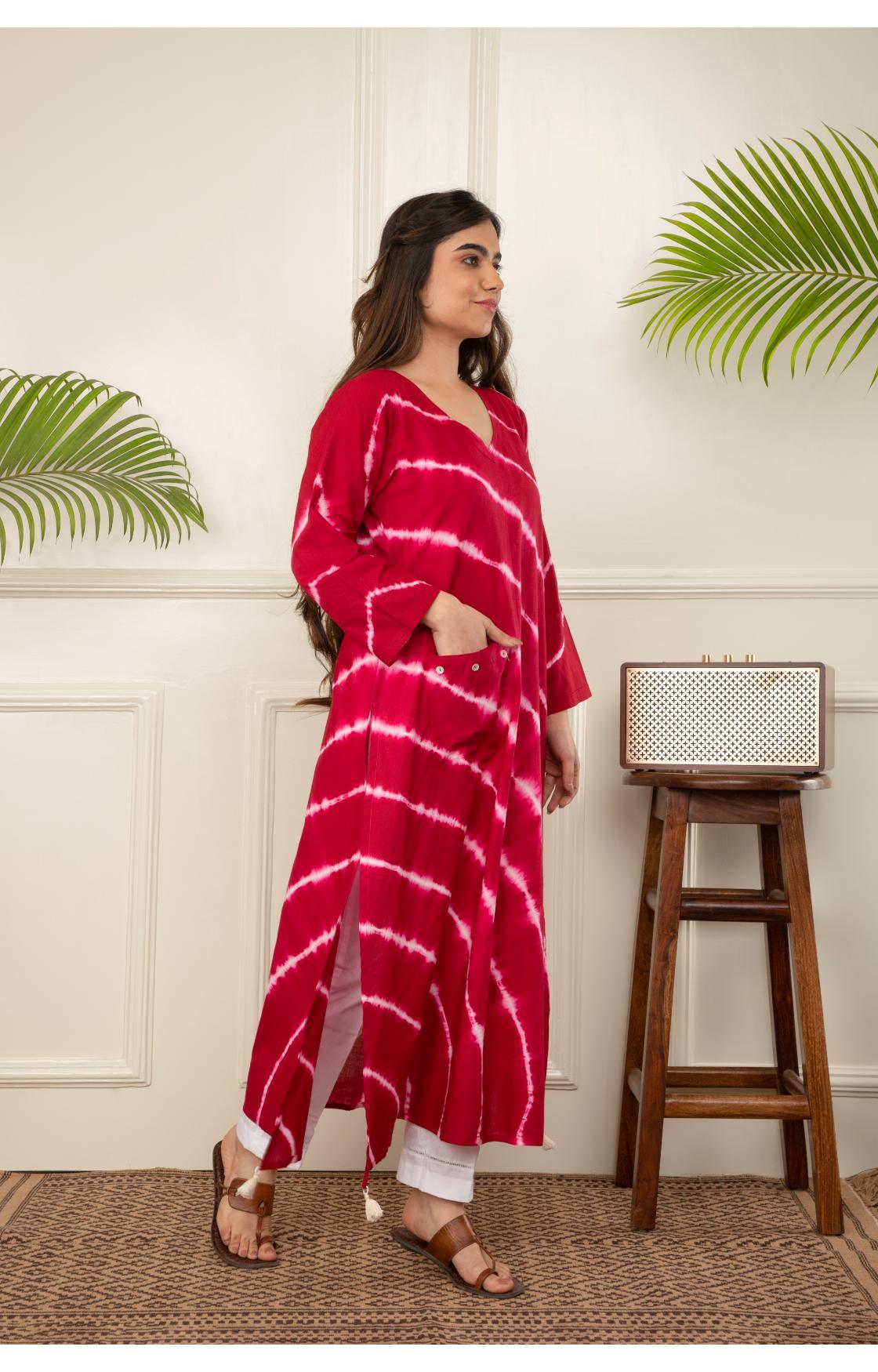 Red Lehariya Kurta
