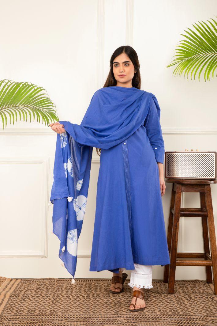 Blue Angarkha Kurta Set of 3