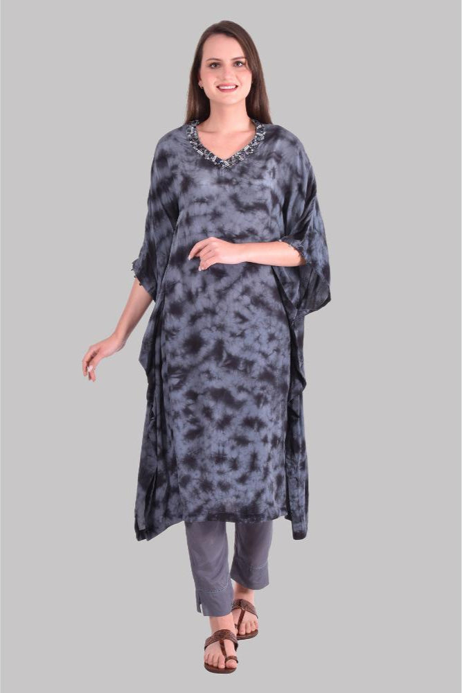 Grey tonal splash Tie Dye Kaftan Set