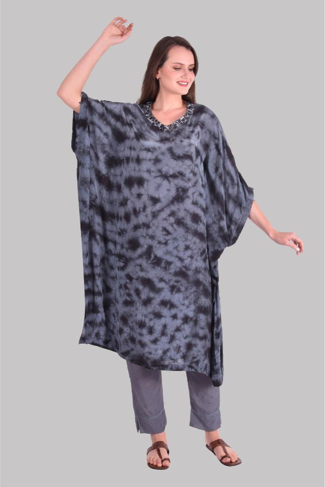 Grey tonal splash Tie Dye Kaftan Set