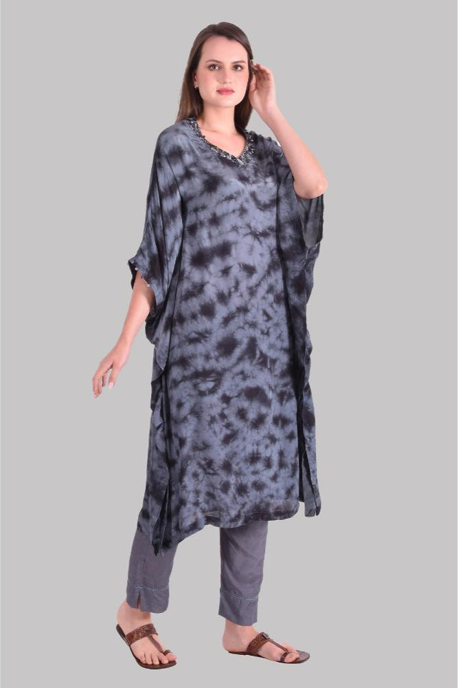 Grey tonal splash Tie Dye Kaftan Set