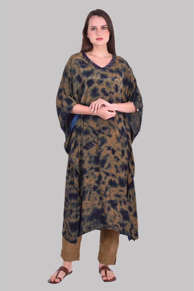 Navy Brown splash Tie Dye Kaftan Set of 2