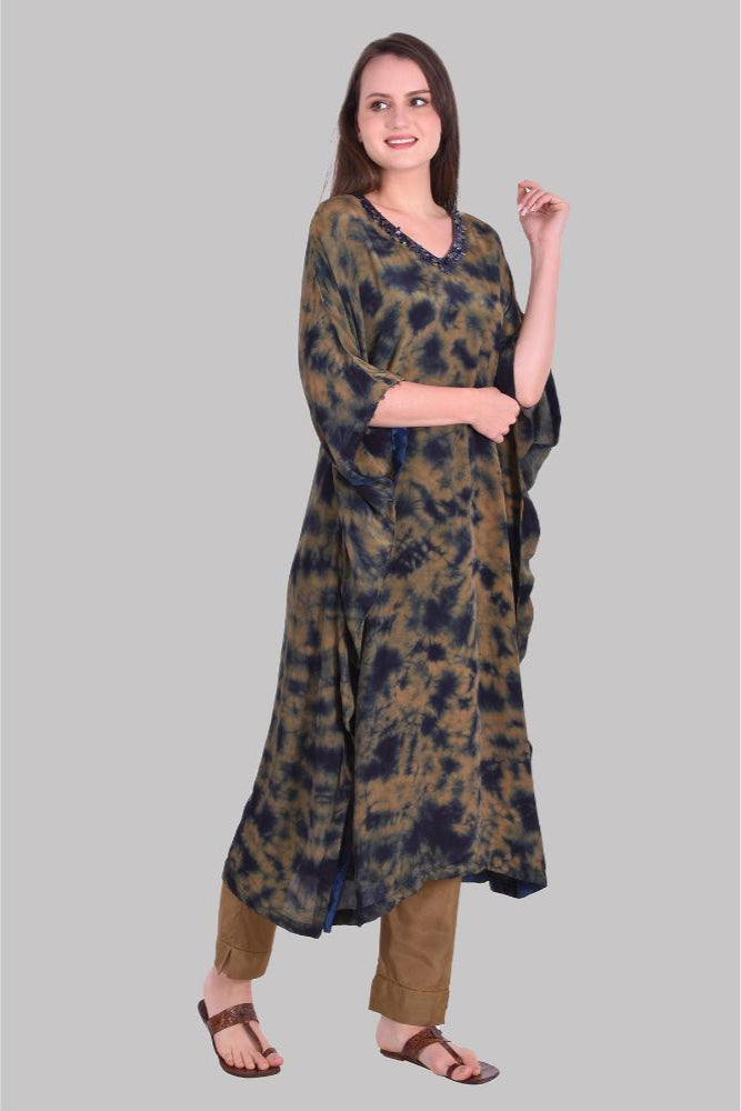 Navy Brown splash Tie Dye Kaftan Set of 2