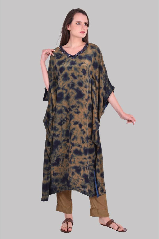 Navy Brown splash Tie Dye Kaftan Set of 2