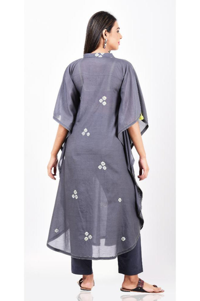 Grey Lime Green Bandhani Kaftan Set of 2