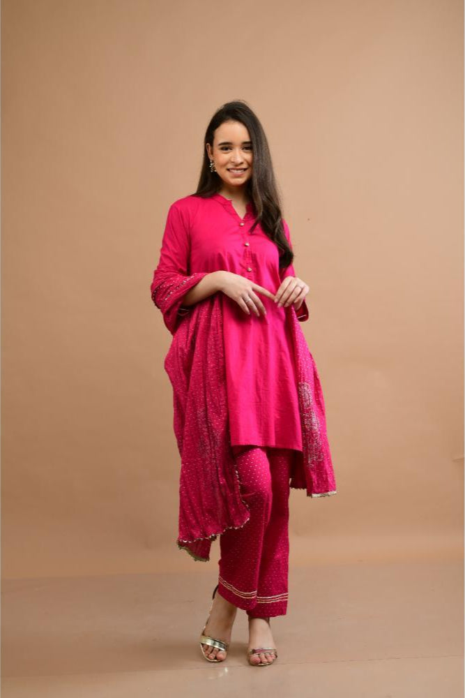 Pink Gota and block printed Tunic Set of 3