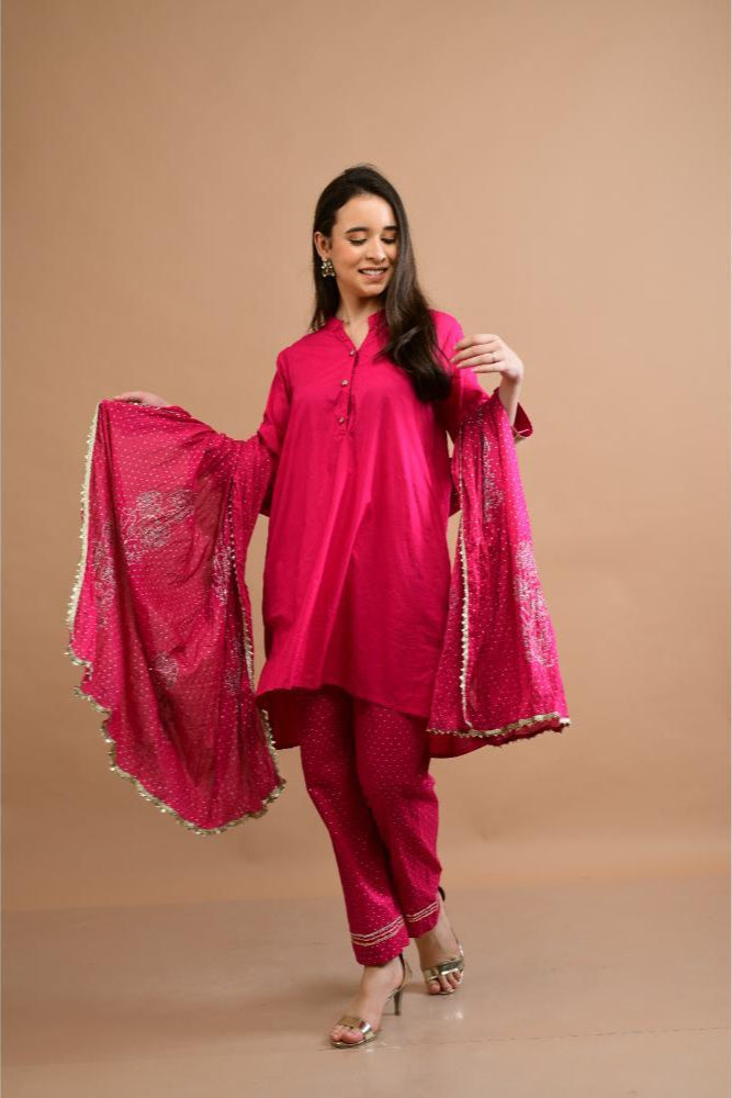 Pink Gota and block printed Tunic Set of 3