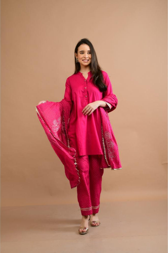 Pink Gota and block printed Tunic Set of 3