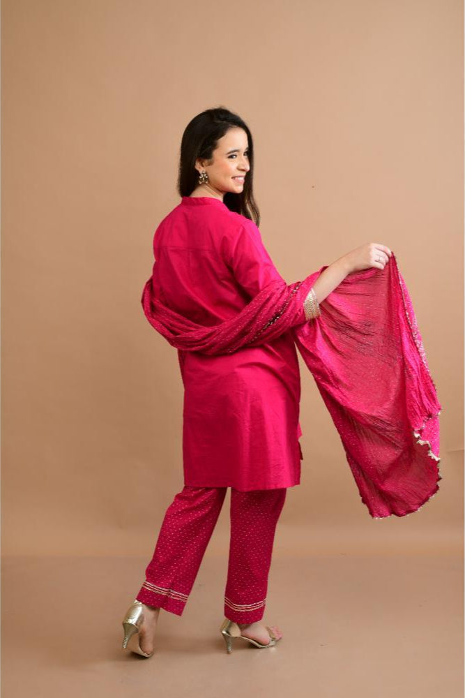 Pink Gota and block printed Tunic Set of 3
