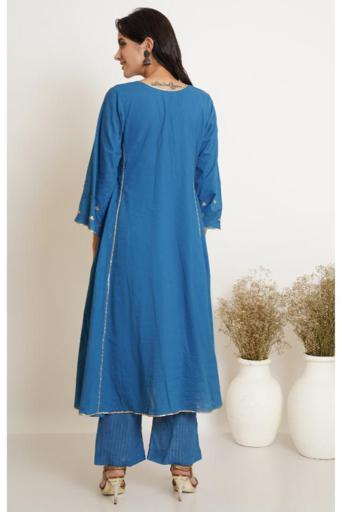 Blue Gota Kurta set of 2 with Lehariya Dupatta